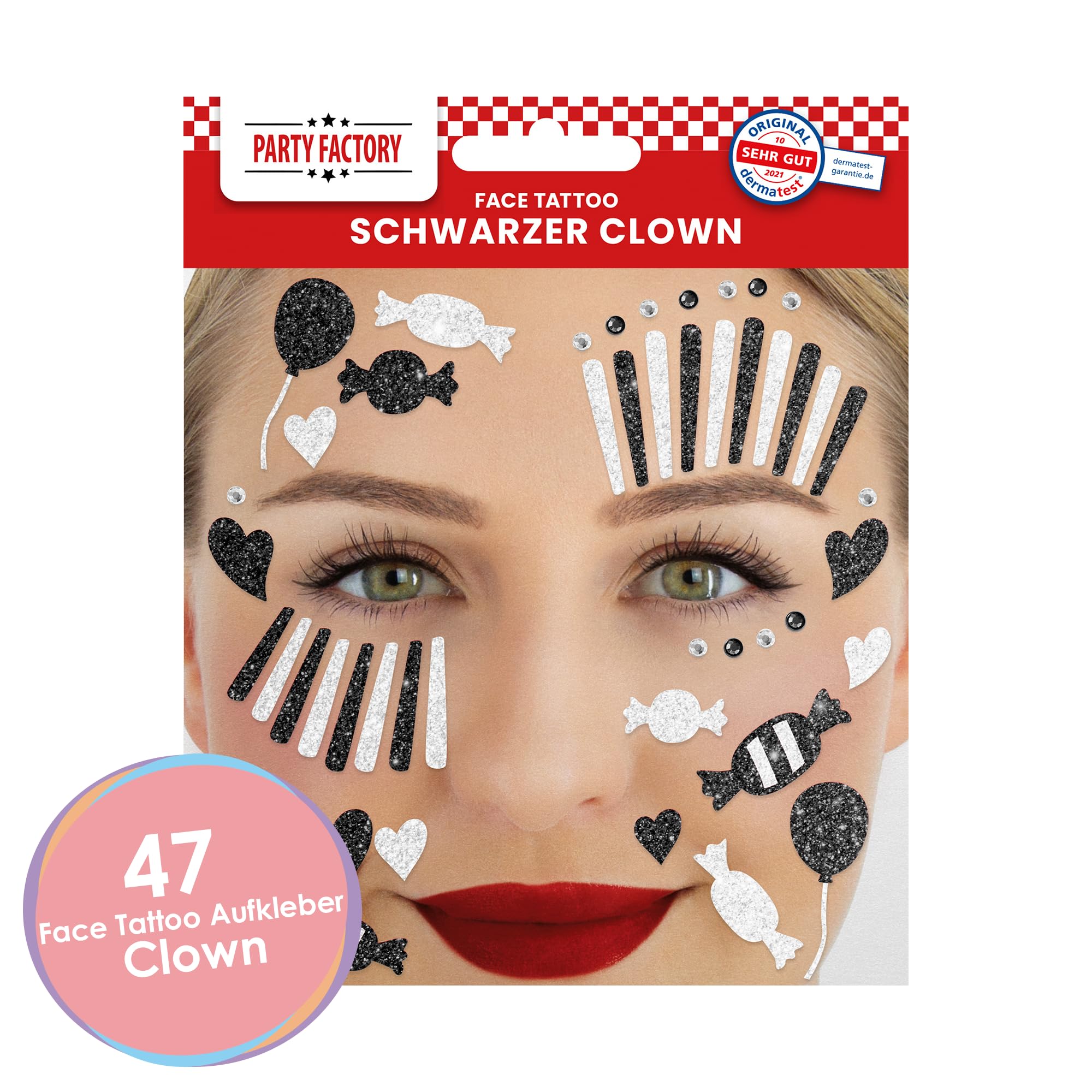 Glitter Face Tattoo - Clown Schwarz 2