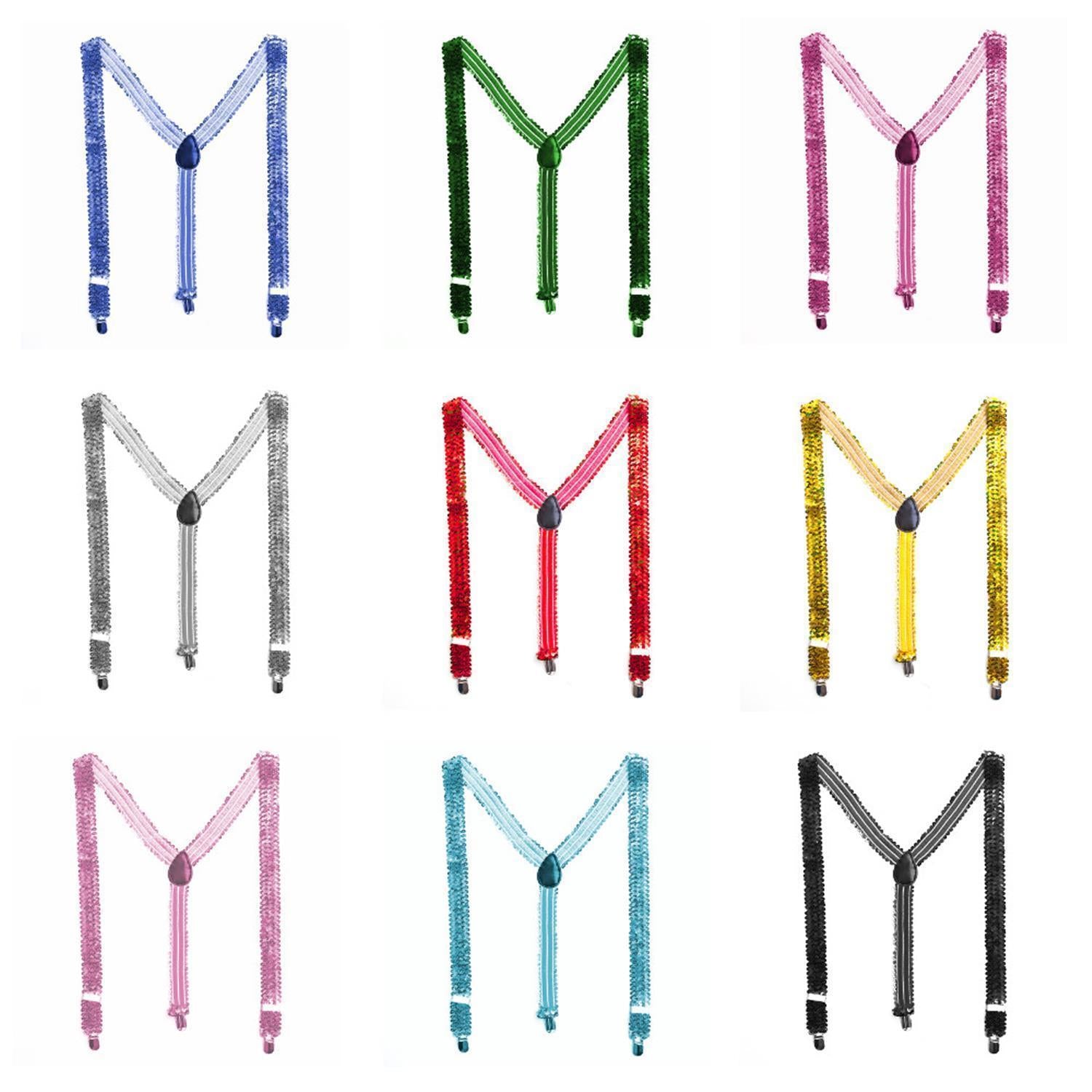Sequin Suspenders for Women and Men in Y-Shape, slim, neon, or colorful clips 11
