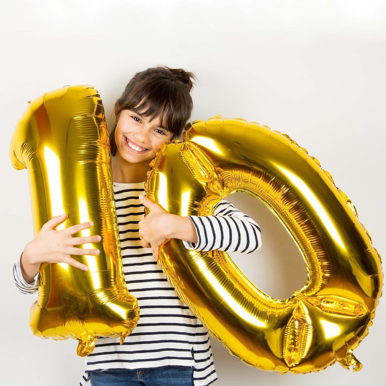 Foil balloons, number balloon in gold, 100 cm, numbers 0-9, shiny 4