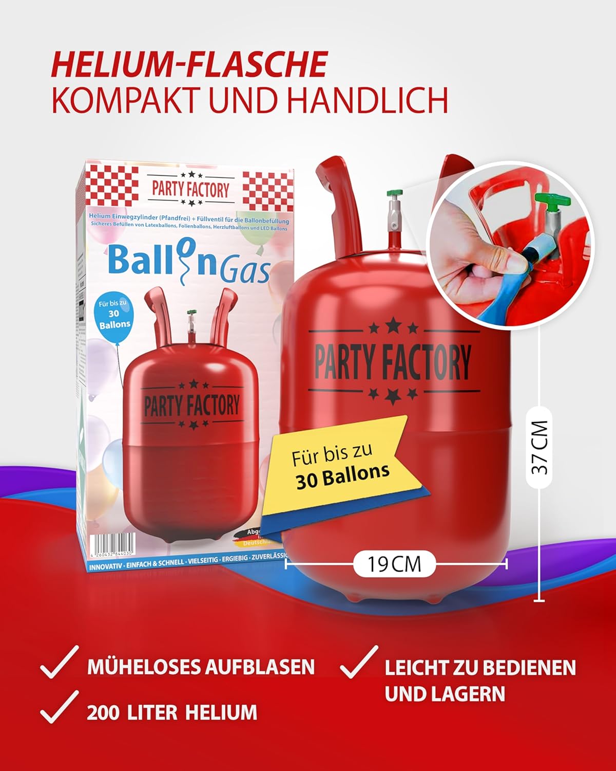 Helium balloon gas for up to 30 balloons, 0.2m³ disposable cylinder 16