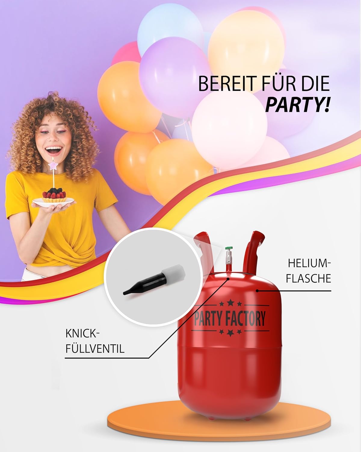 Ballongas Helium für bis zu 50 Luftballons, 0,4m³ Einwegflasche 14
