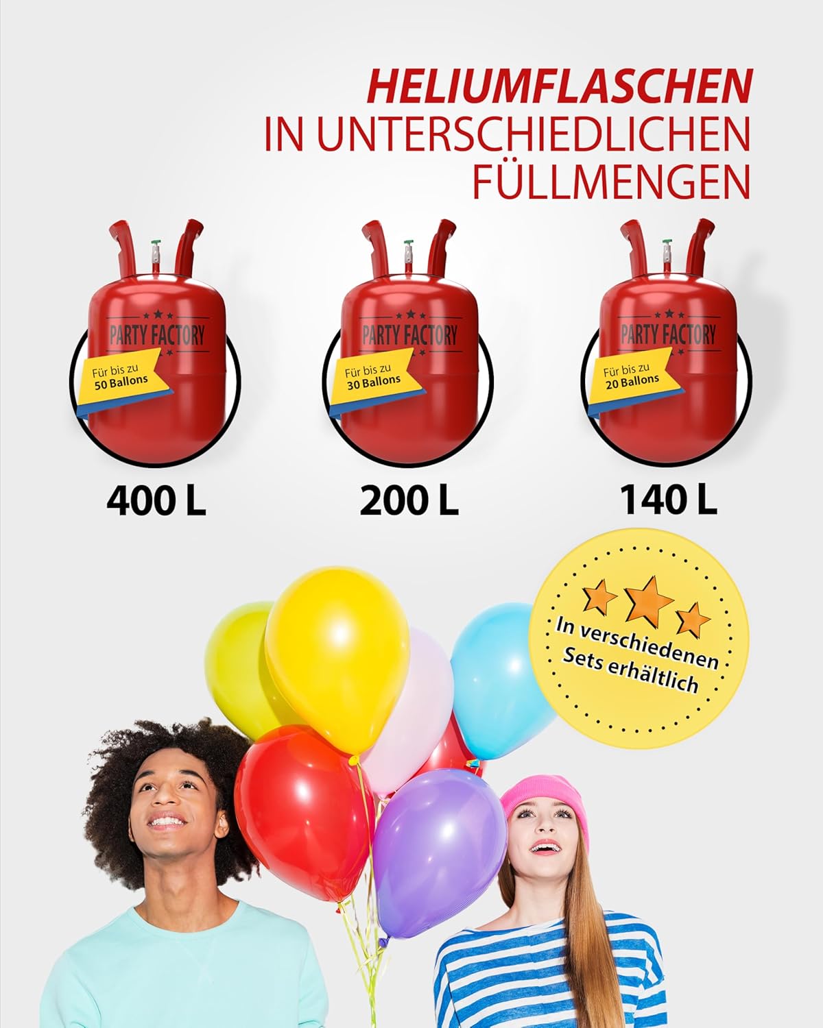 Ballongas Helium für bis zu 50 Luftballons, 0,4m³ Einwegflasche 16