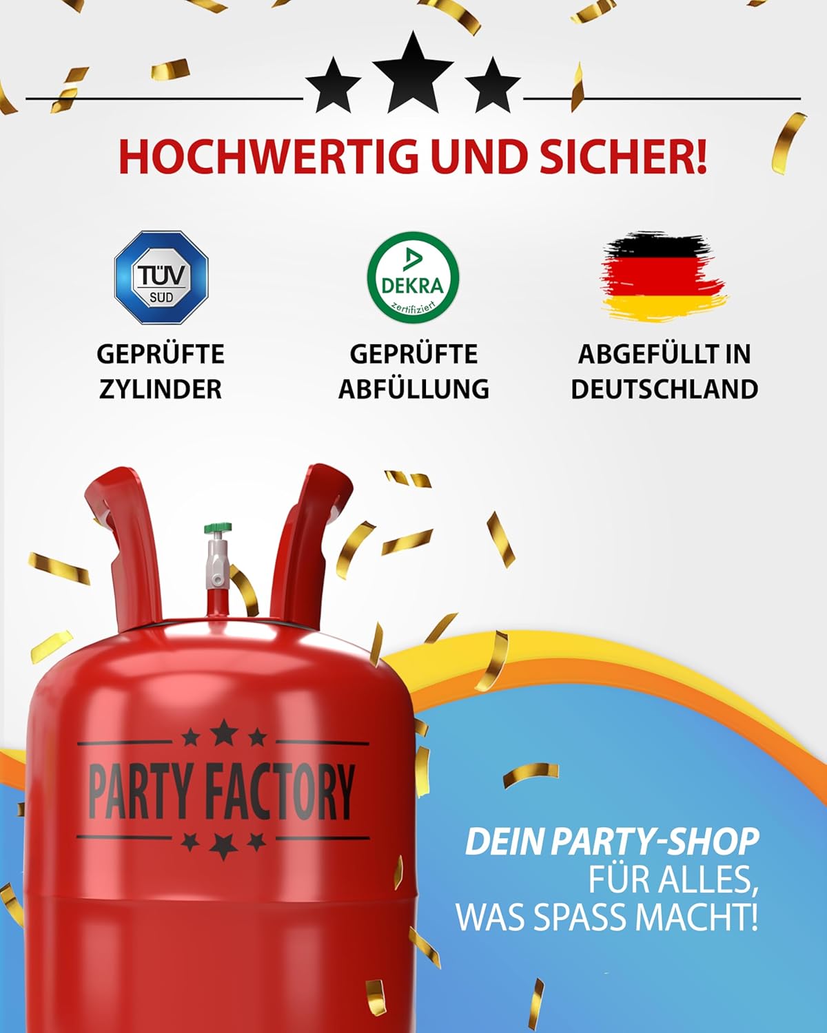 Ballongas Helium für bis zu 50 Luftballons, 0,4m³ Einwegflasche 18