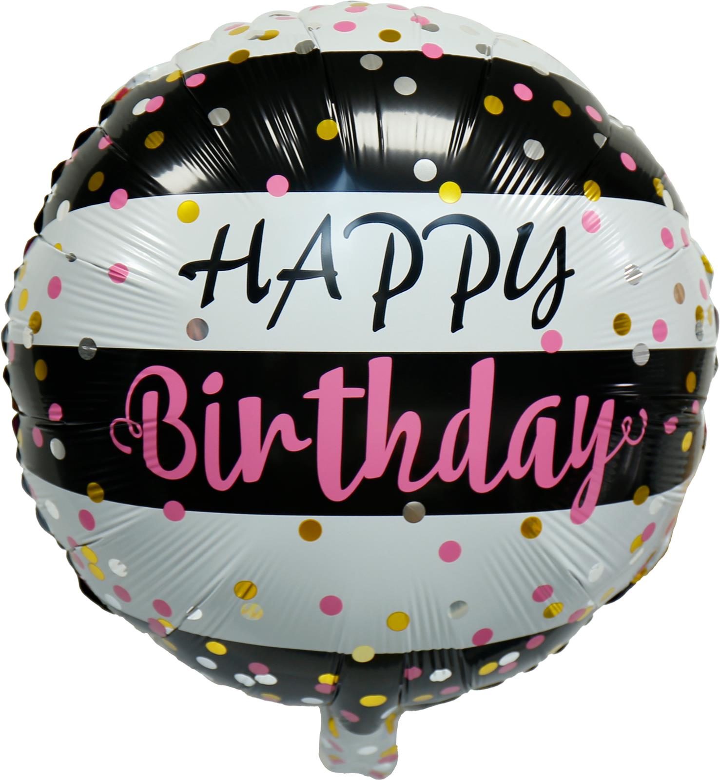 Foil balloon, round, Happy Birthday, striped, 45cm 1