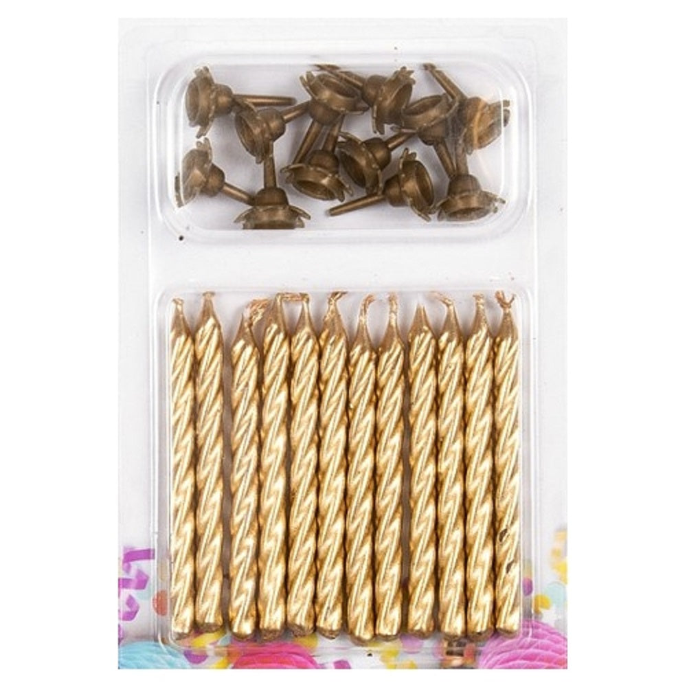 Kuchen-Kerzen gold 12 Stk. mit 12 Stk. Halter 0,5 x 6 2