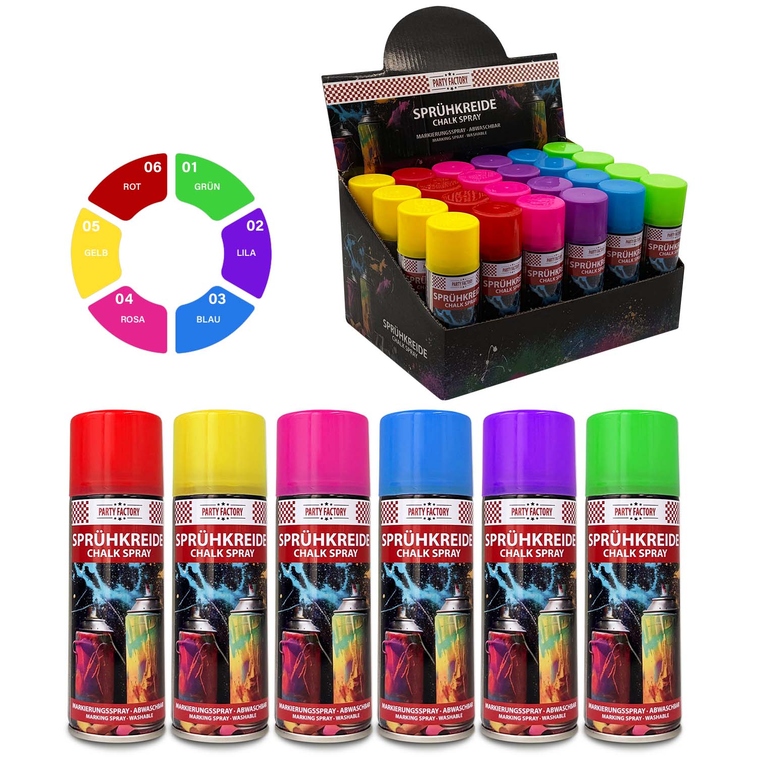 24er Sprühkreide Set bunte Kreide für Kinder, Straße & Outdoor-Spiele 6 Farben abwaschbar 2
