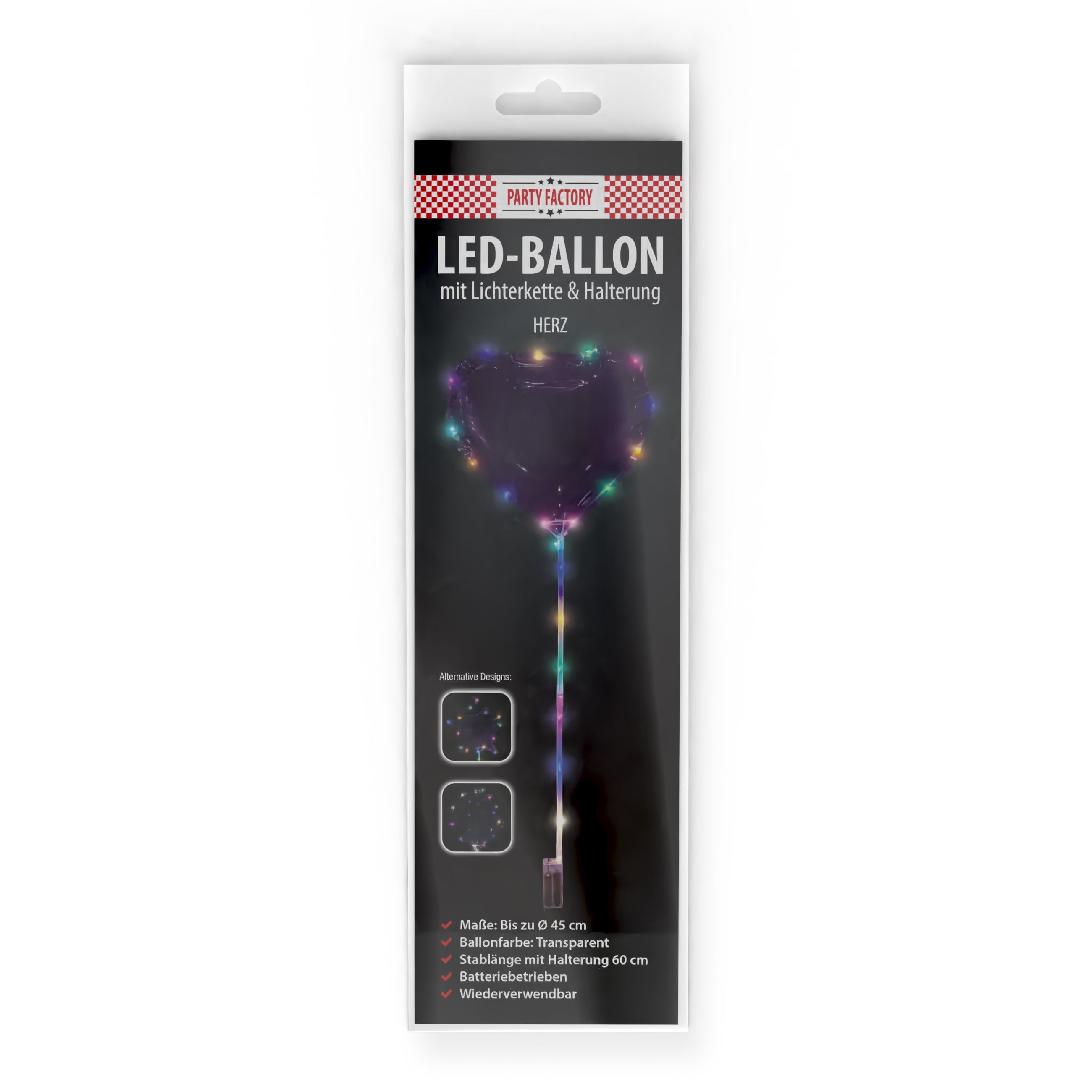 LED Ballon 6x Herz, 6x rund, 6xStern 45 cm, sortiert