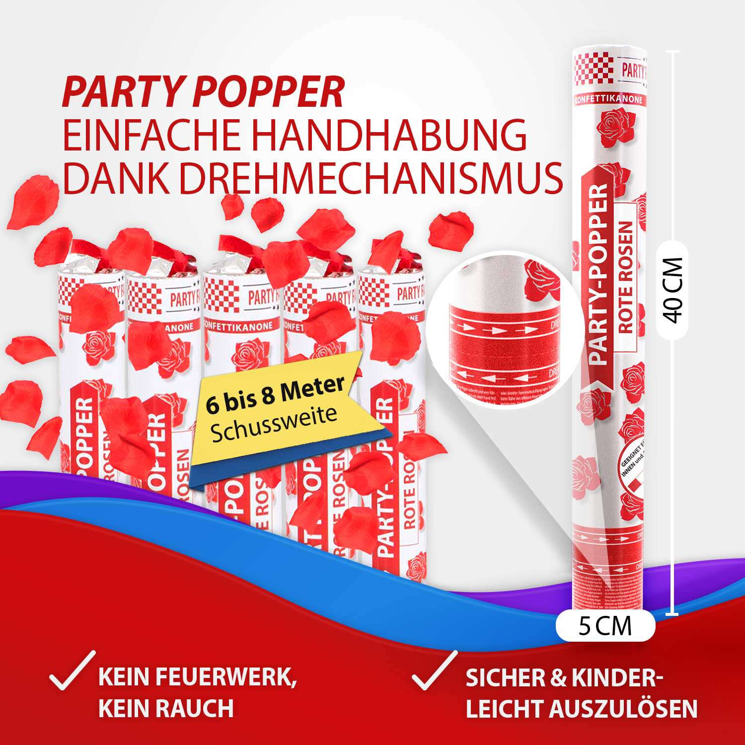 Party Popper 40cm Red Roses 4