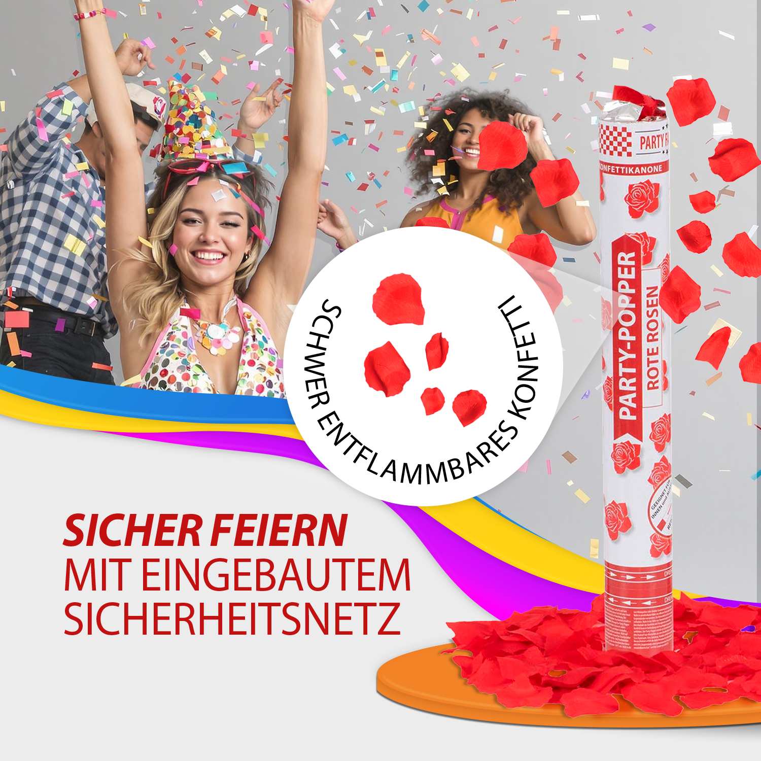 Party Popper 40cm Red Roses 6