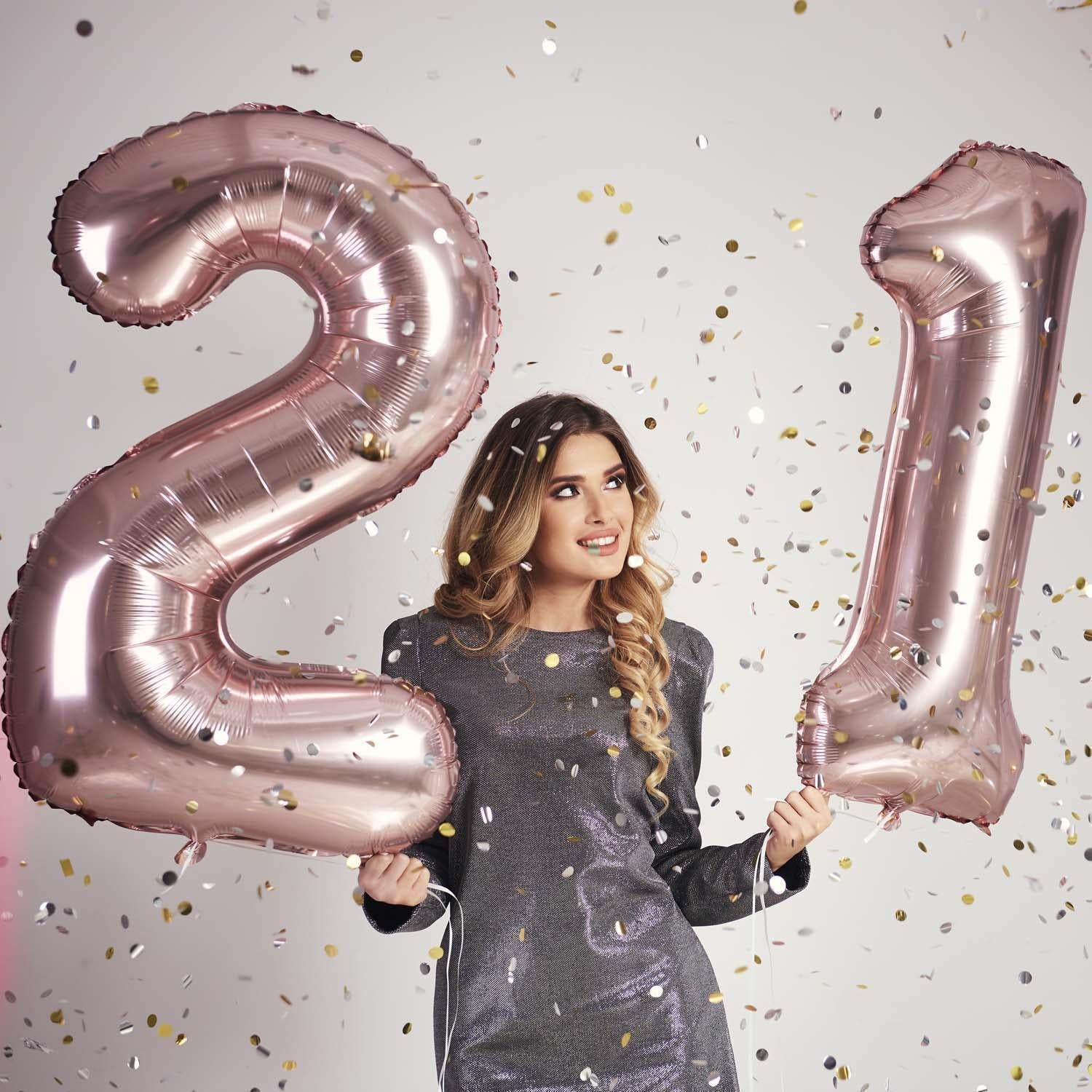 Foil balloons, number balloon, rose gold, 100 cm, numbers 0 to 9, glossy 5