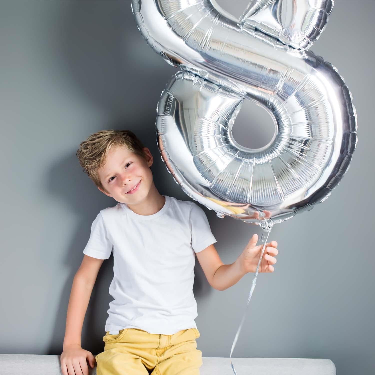 Foil balloons, number balloon in silver, 100 cm, numbers 0 to 9, shiny 4