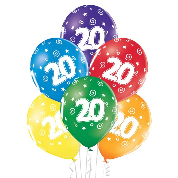 Bunter Latexballon-Mix "20. Geburtstag", 25er Pack