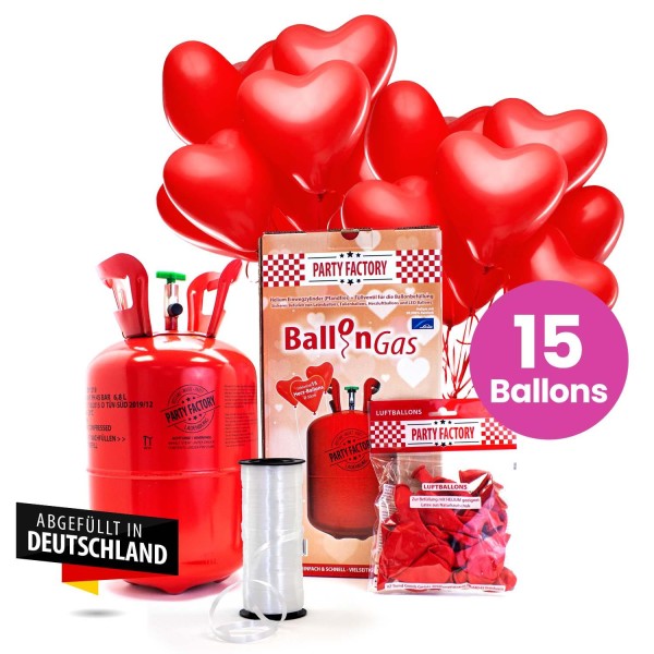 Ballongas Helium Set "Herz Edition" inkl. 15 Herzballons