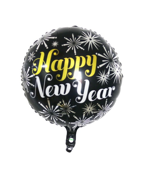 Folienballon Rund Happy New Year Feuerwerk 45cm