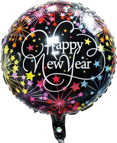 Folienballon Rund Happy New Year Bunt Sterne 45cm