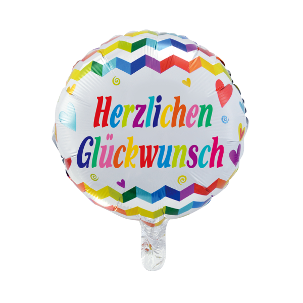 Bunter Folienballon "Herzlichen Glückwunsch" rund, 45cm