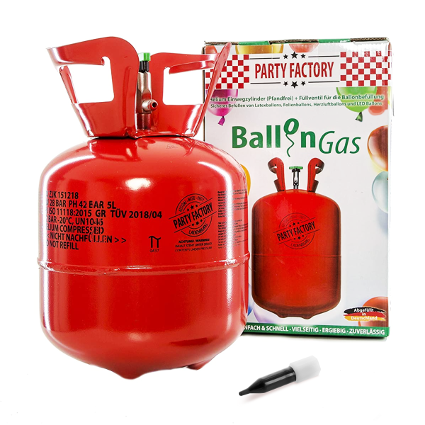 Ballongas Helium für bis zu 20 Luftballons, 0,14m³ Einwegflasche