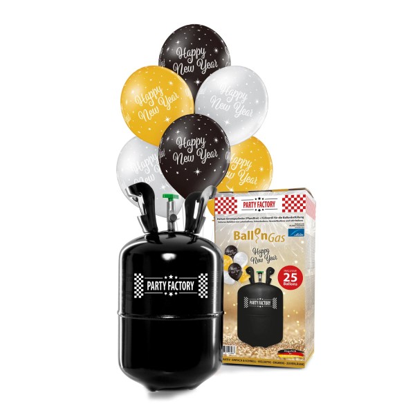 Silvester Ballongas Helium Set „Happy New Year“ inkl. 25 Latexballons