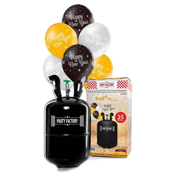 Silvester Ballongas Helium Set „Happy New Year“ inkl. 25 Latexballons