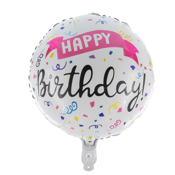 Folienballon Rund Happy Birthday Konfetti 45cm
