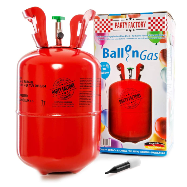 Ballongas Helium für bis zu 30 Luftballons, 0,2m³ Einwegflasche